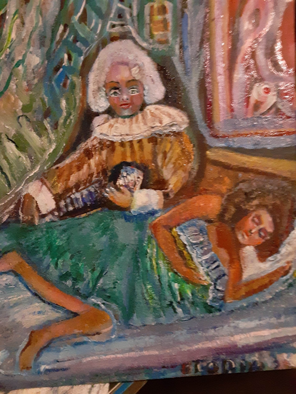 Mother I LOVE YOU!  Original Oil Painting Wall Art Green and Brown Tones.